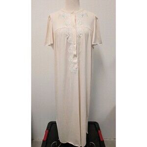 Vintage Miss Elaine Baby Pink Floral Embroidered Lace Trim Nightgown sz M Mumu